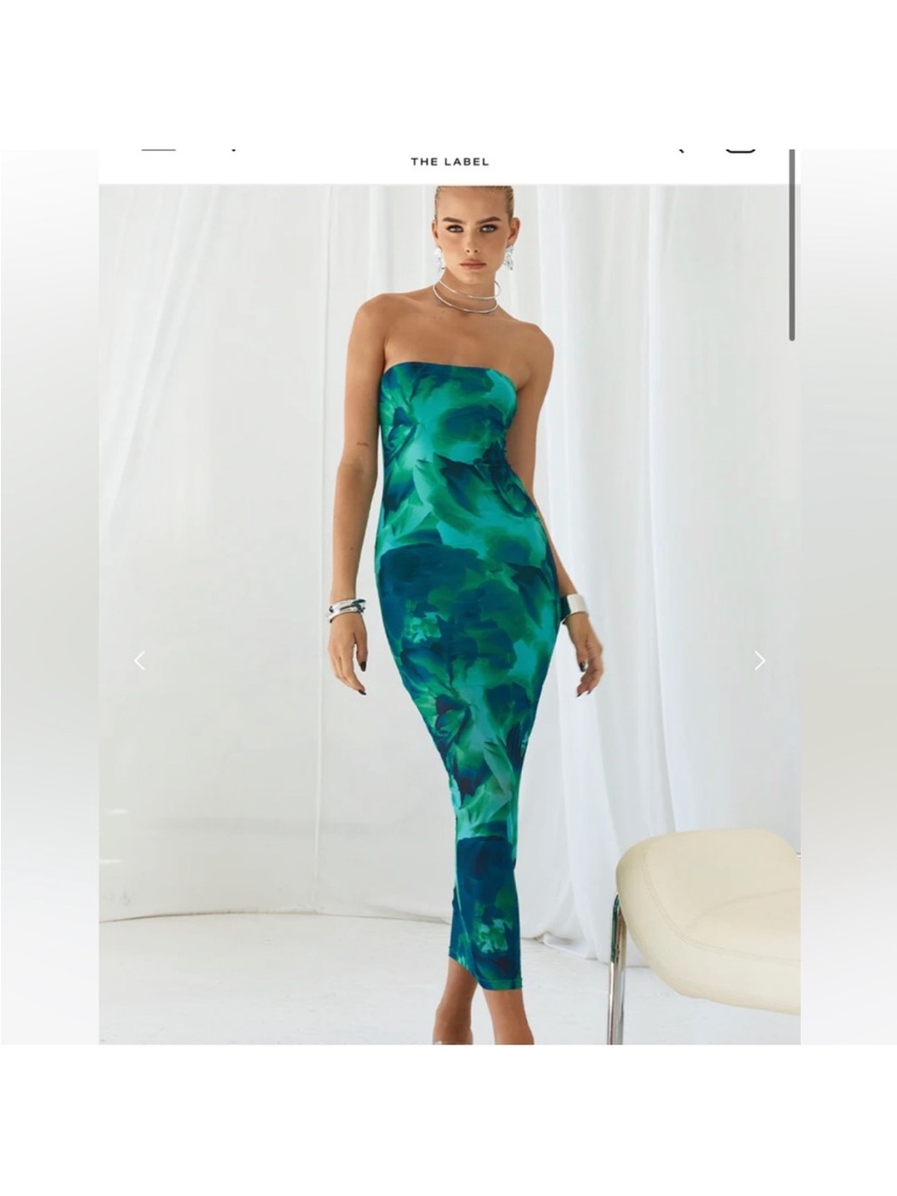 Strapless Green Marble Midi Dress